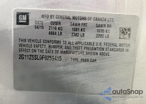 2015 Chevrolet Impala Ls z USA, uszkodzony, nr VIN 2G11Z5SL9F9259415